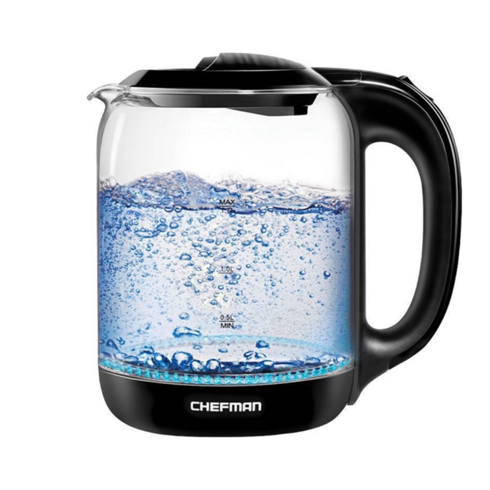 CHEFMAN Electric Glass Clear Tea Kettle, Black, 1.7 Liters